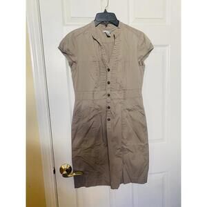Beige Cap Sleeve Button Front Dress